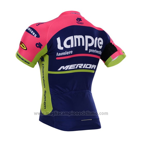 2015 Abbigliamento Ciclismo Lampre Merida Rosa e Blu Manica Corta e Salopette